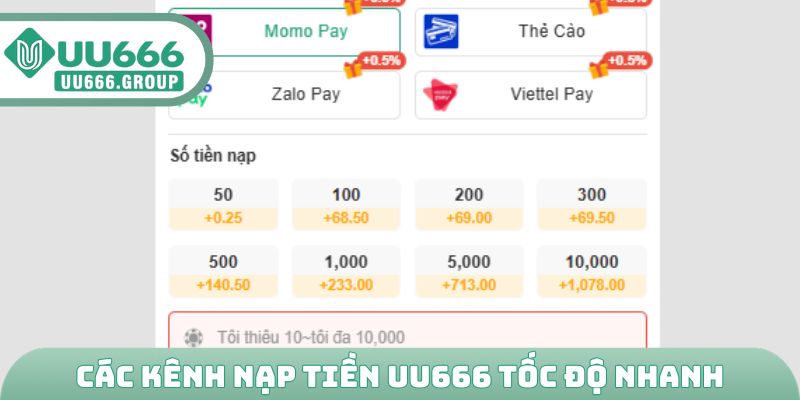 Các kênh nạp tiền UU666 tốc độ nhanh