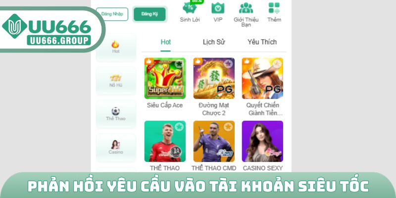 Phản hồi yêu cầu vào tài khoản siêu tốc