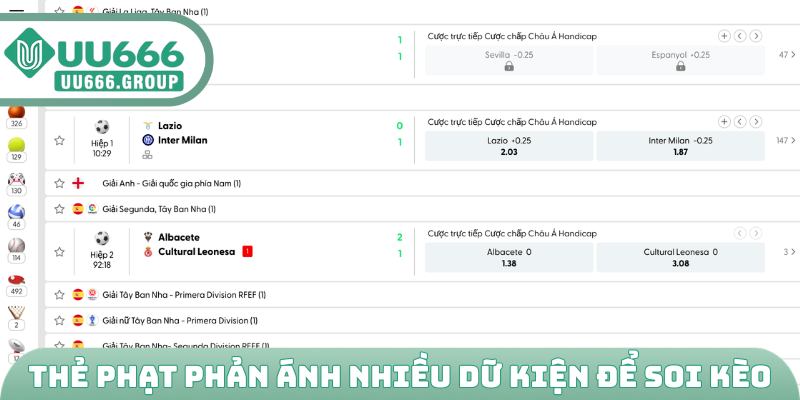 Thẻ phạt phản ánh nhiều dữ kiện để soi kèo