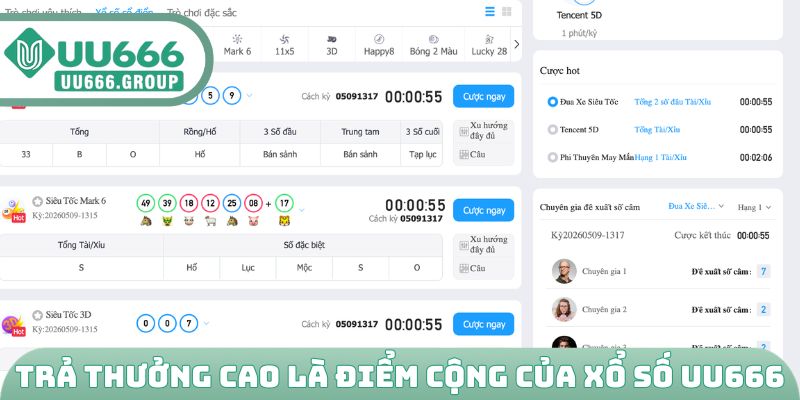 Trả thưởng cao hơn thị trường là điểm cộng của UU666